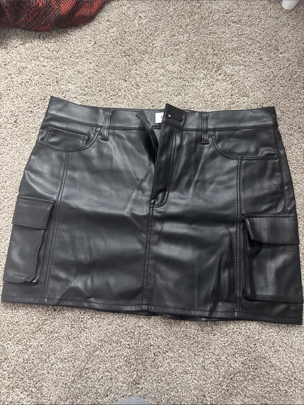 pistola Black Faux Leather Cargo Mini Skirt
